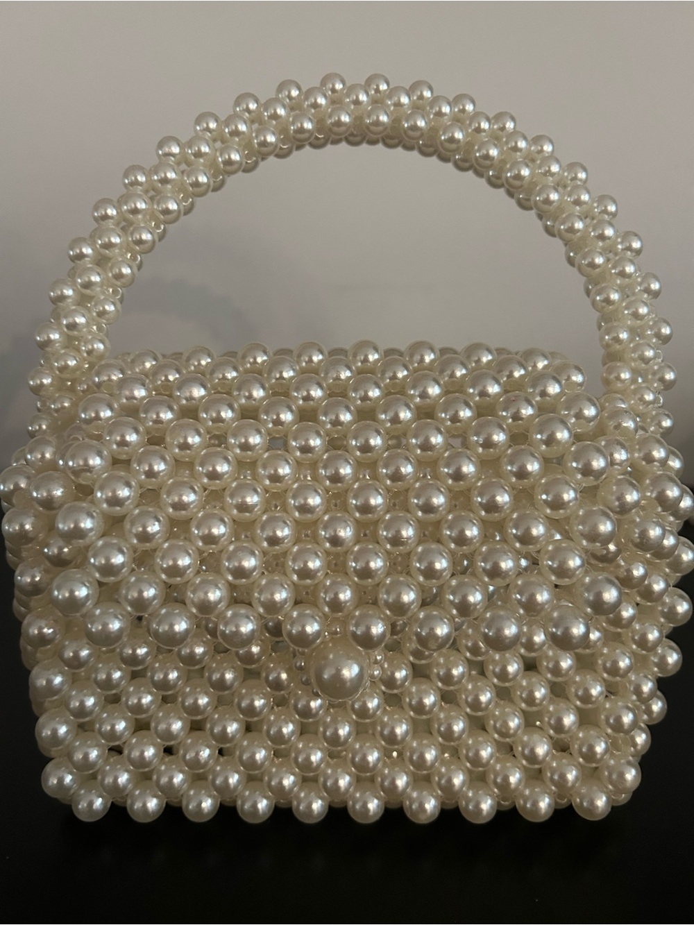 Pearl Beaded Handbag - Cream Pearl Top-Handle Bag